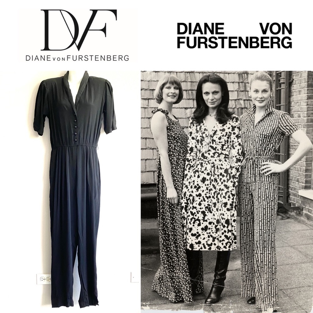 Authentic DVF Vintage 80’s Black Jumpsuit BellelizPosh Mark Diane V Furstenberg
